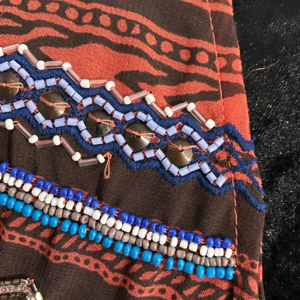 Free People Beaded Printed Boho Blouse | Size Small